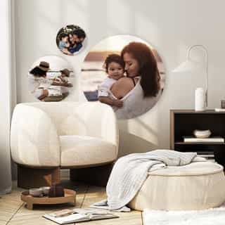 Round photo on forex above the sofa